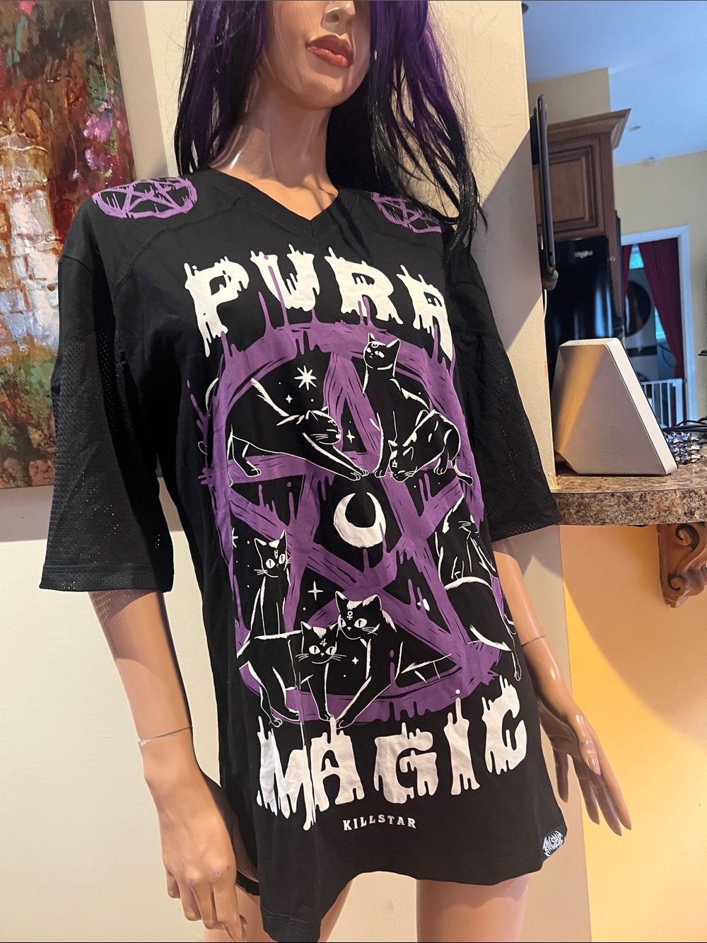 Killstar Black & Purple 'Pure Magic' Graphic T shirt XS purr magic jersey nwt - Picture 6 of 9